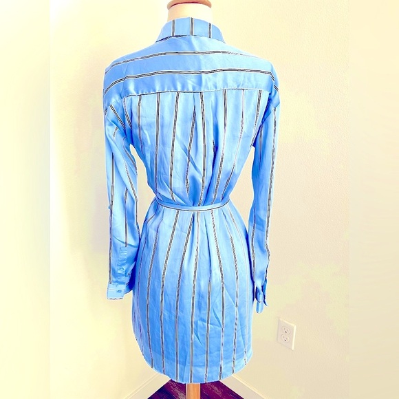 Express Striped Button Up Long Sleeve Satin Dress- XS - Picture 4 of 8
